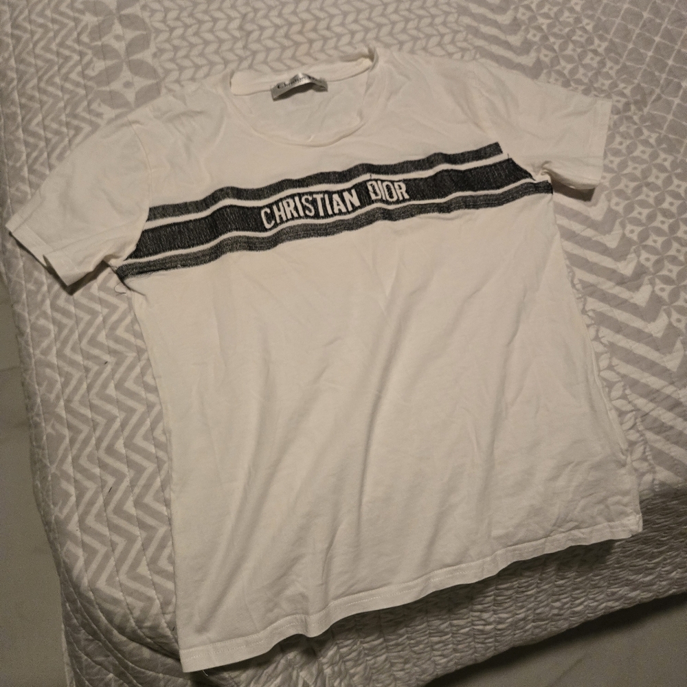 Dior White and Navy Blue Cotton Jersey Top
